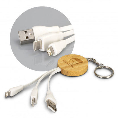 Bamboo Charging Cable Key Ring - Round - Simply Merchandise