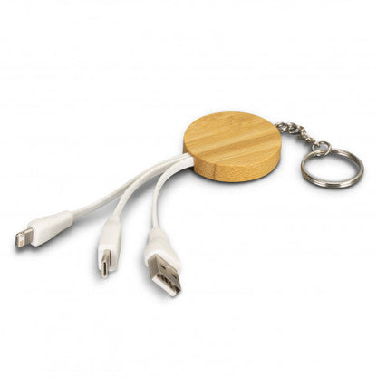 Bamboo Charging Cable Key Ring - Round - Simply Merchandise