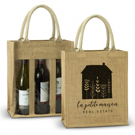 Serena Jute Triple Wine Carrier - Simply Merchandise